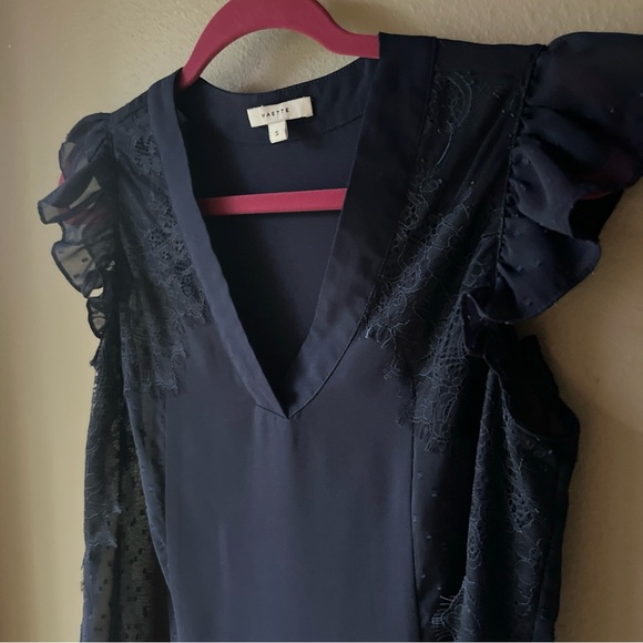 Stella & Dot Maette Women’s Size S Navy Semi Sheer Short Sleeve Blouse - Picture 4 of 10